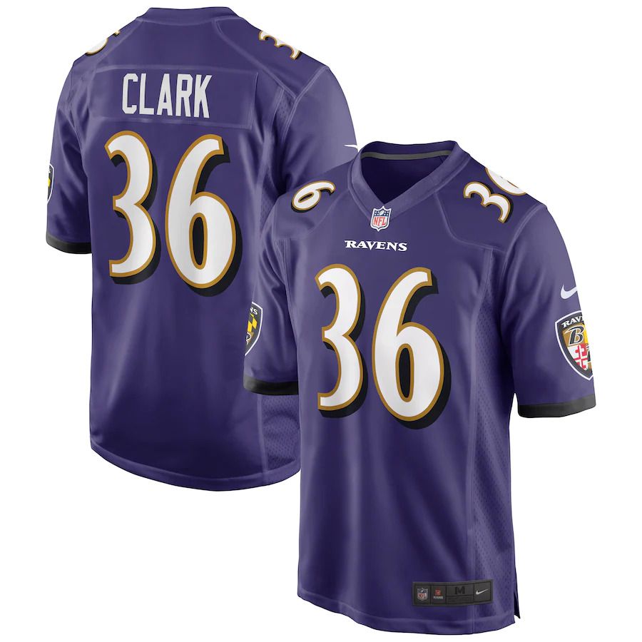Men Baltimore Ravens #36 Chuck Clark Nike Purple Game NFL Jersey->baltimore ravens->NFL Jersey